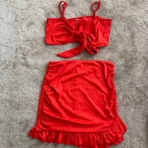 Red skirt set